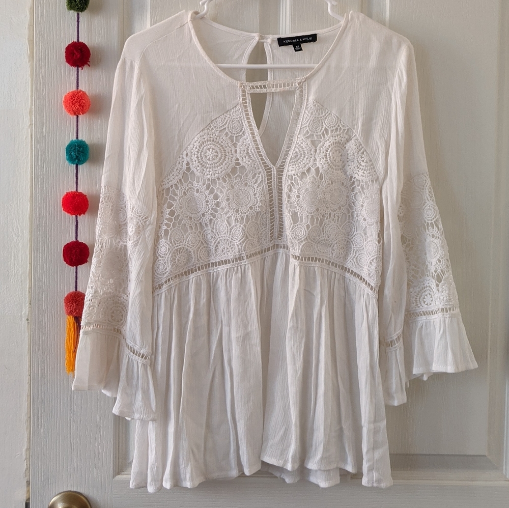 White crochet detail blouse